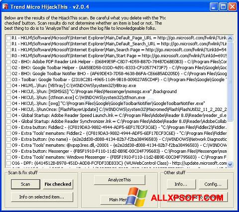 Képernyőkép HijackThis Windows XP
