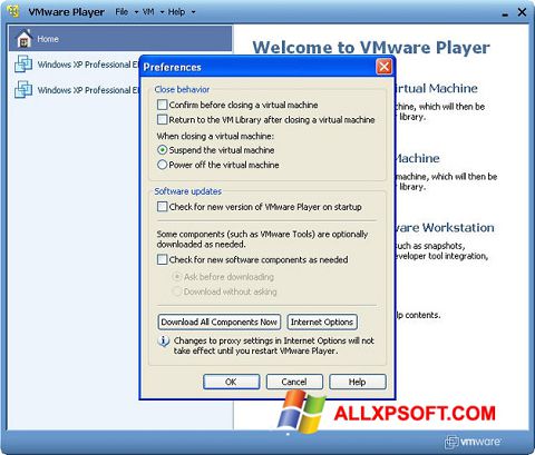 Képernyőkép VMware Player Windows XP