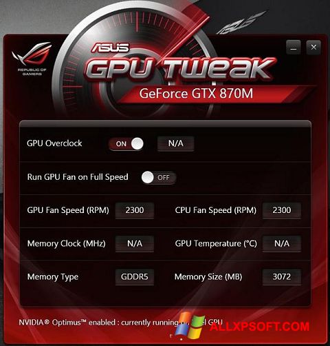 Képernyőkép ASUS GPU Tweak Windows XP