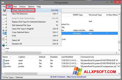 Képernyőkép Unassociate File Types Windows XP