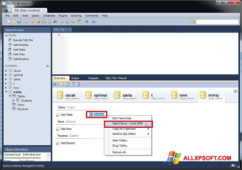 Képernyőkép MySQL Workbench Windows XP