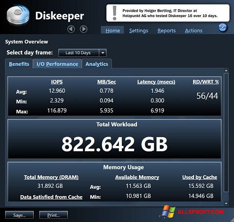 Képernyőkép Diskeeper Windows XP