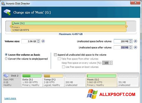 Képernyőkép Acronis Disk Director Windows XP