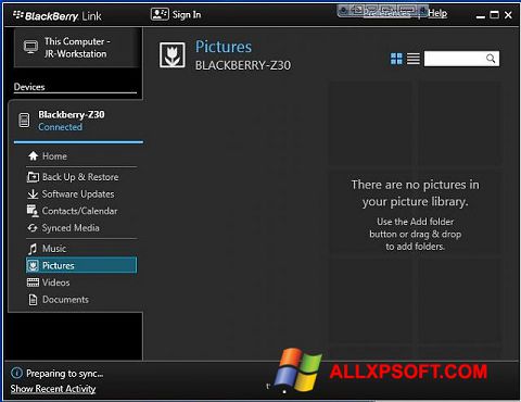 Képernyőkép BlackBerry Link Windows XP