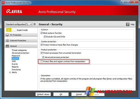 Képernyőkép Avira Professional Security Windows XP