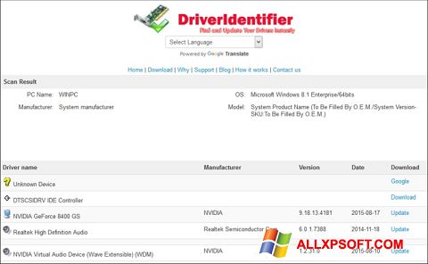 Képernyőkép Driver Identifier Windows XP