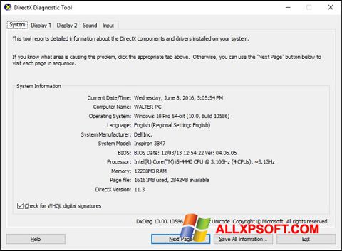 Képernyőkép DirectX Windows XP