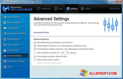 Képernyőkép Malwarebytes Anti-Malware Windows XP