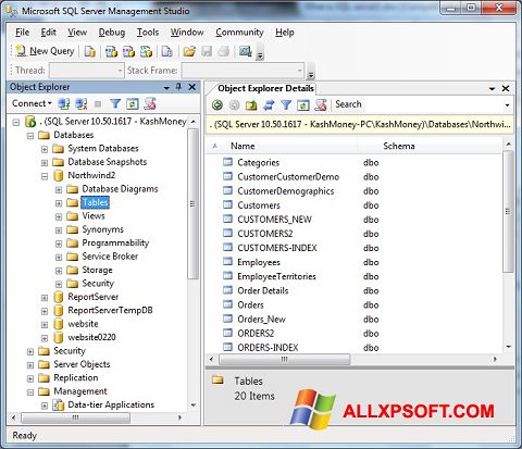 Képernyőkép Microsoft SQL Server Windows XP