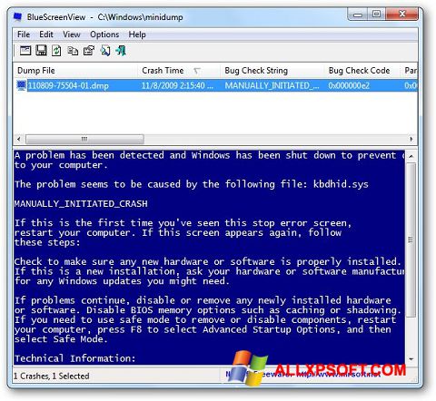 Képernyőkép BlueScreenView Windows XP