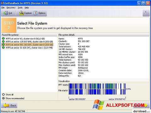 Képernyőkép GetDataBack Windows XP