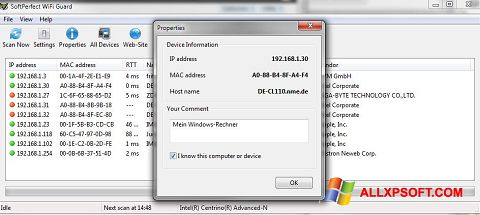 Képernyőkép SoftPerfect WiFi Guard Windows XP