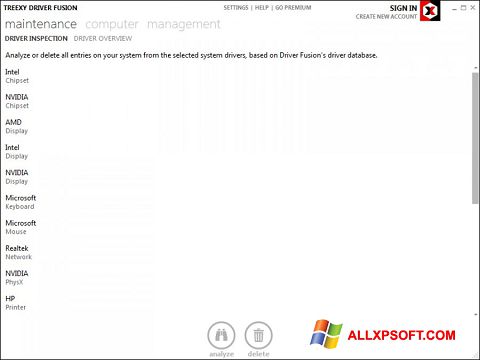 Képernyőkép Driver Fusion Windows XP