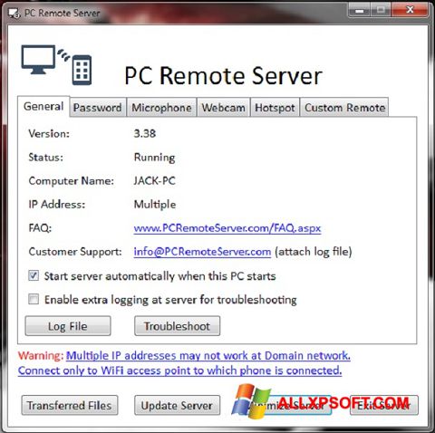 Képernyőkép PC Remote Server Windows XP