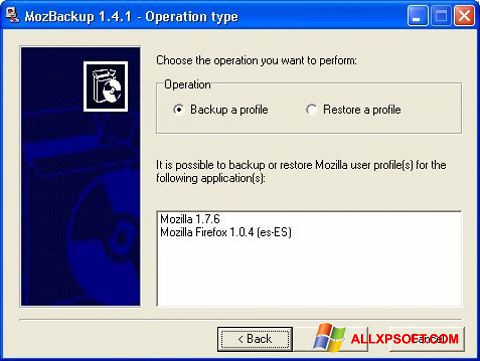 Képernyőkép MozBackup Windows XP