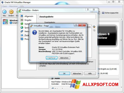 Képernyőkép Oracle VM VirtualBox Extension Pack Windows XP