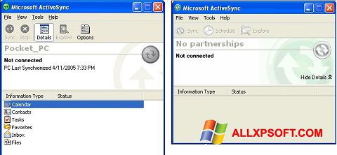Képernyőkép Microsoft ActiveSync Windows XP