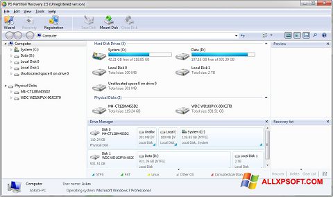 Képernyőkép RS Partition Recovery Windows XP