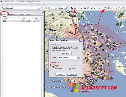 Képernyőkép MapSource Windows XP