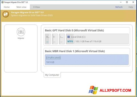 Képernyőkép Paragon Migrate OS to SSD Windows XP