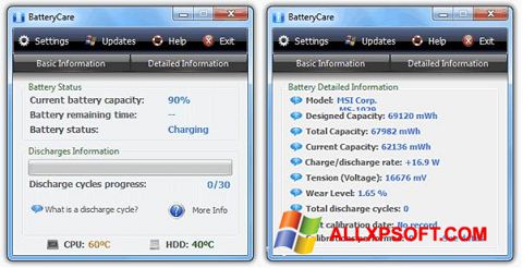 Képernyőkép BatteryCare Windows XP