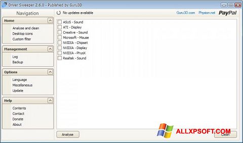 Képernyőkép Driver Sweeper Windows XP