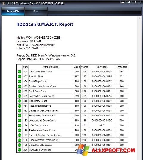 Képernyőkép HDDScan Windows XP