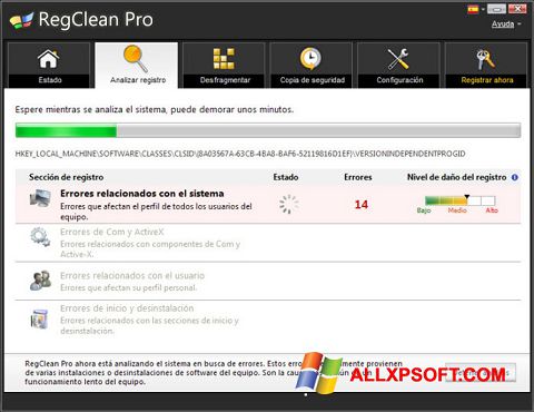 Képernyőkép RegClean Pro Windows XP
