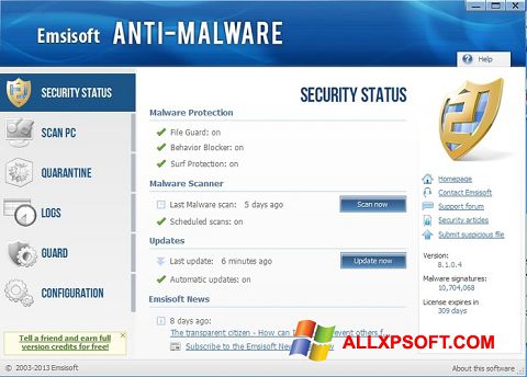 Képernyőkép Emsisoft Anti-Malware Windows XP