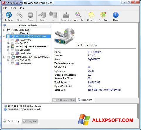 Képernyőkép Active KillDisk Windows XP