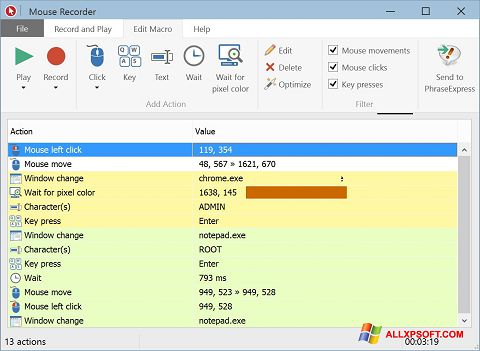 Képernyőkép Mouse Recorder Windows XP