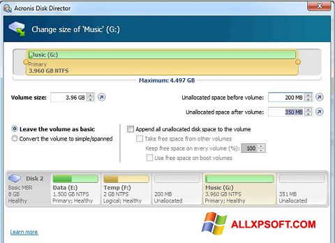 Képernyőkép Acronis Disk Director Suite Windows XP