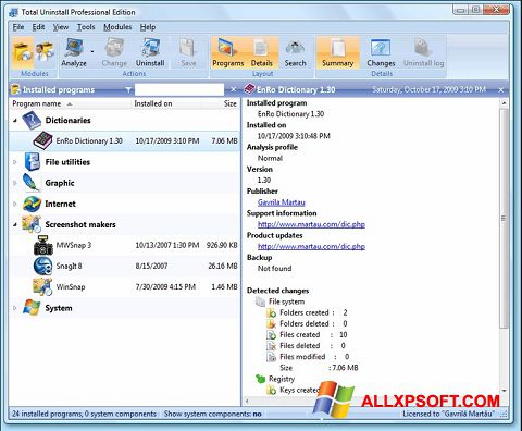 Képernyőkép Total Uninstall Windows XP