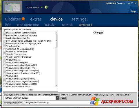 Képernyőkép Garmin Express Windows XP