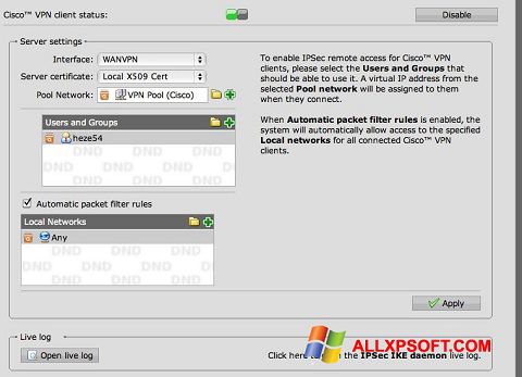 Képernyőkép Cisco VPN Client Windows XP