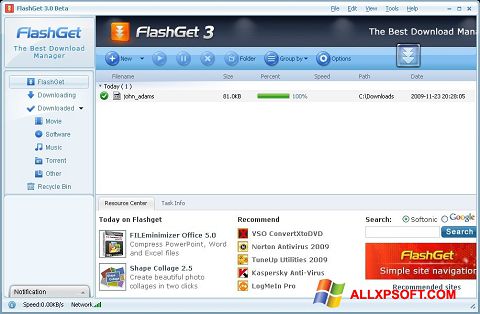 Képernyőkép FlashGet Windows XP