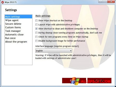Képernyőkép Wipe Windows XP