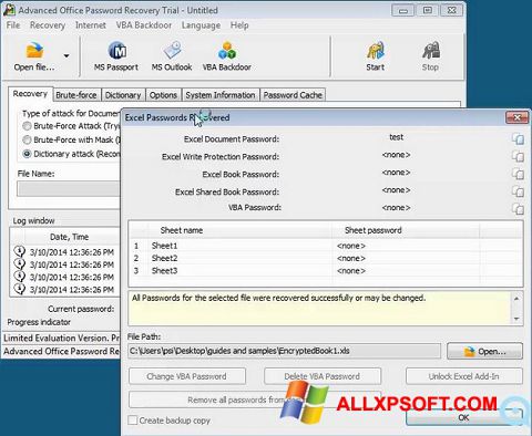 Képernyőkép Advanced Office Password Recovery Windows XP