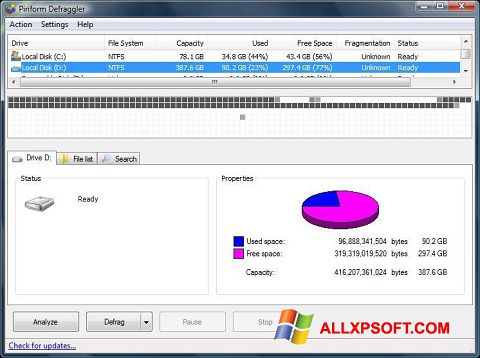 Képernyőkép Defraggler Windows XP