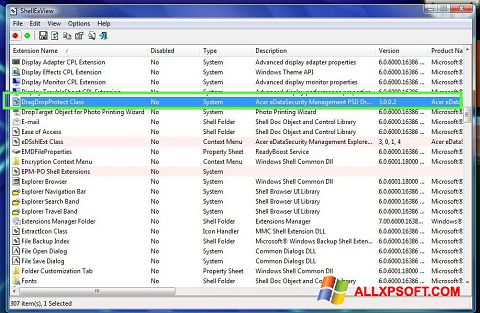 Képernyőkép ShellExView Windows XP