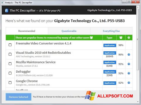 Képernyőkép PC Decrapifier Windows XP