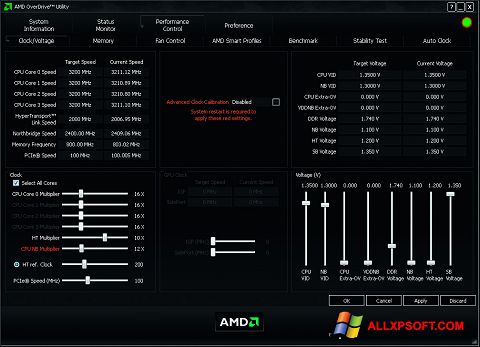 Képernyőkép AMD Overdrive Windows XP