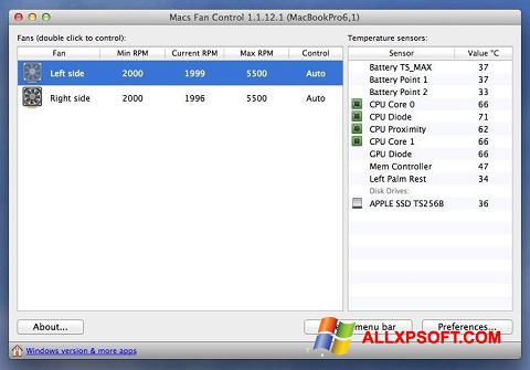 Képernyőkép Macs Fan Control Windows XP
