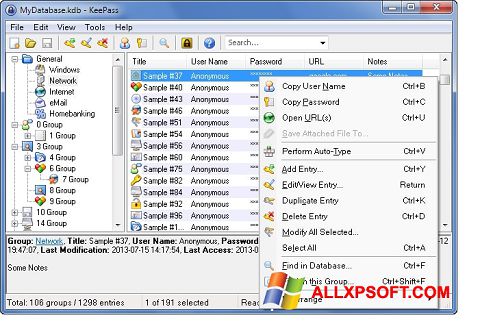 Képernyőkép KeePass Windows XP