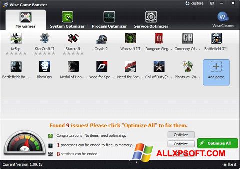 Képernyőkép Wise Game Booster Windows XP