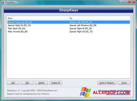 Képernyőkép SharpKeys Windows XP