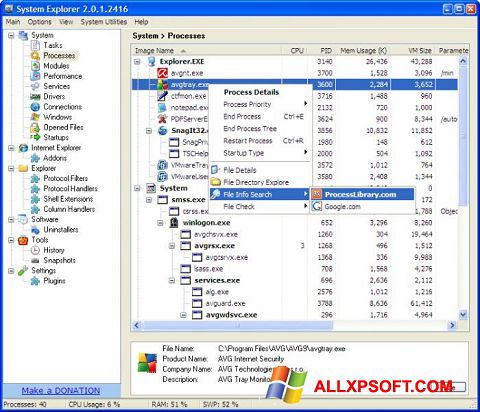 Képernyőkép System Explorer Windows XP
