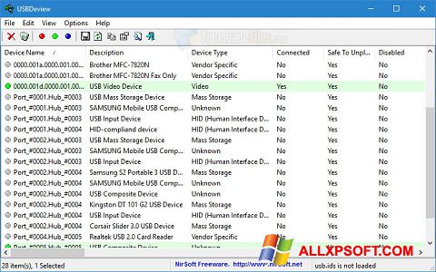 Képernyőkép USBDeview Windows XP