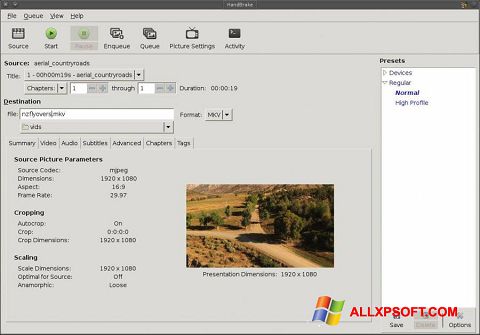 Képernyőkép HandBrake Windows XP
