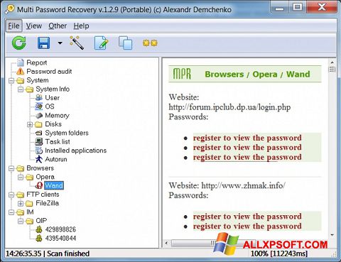 Képernyőkép Multi Password Recovery Windows XP